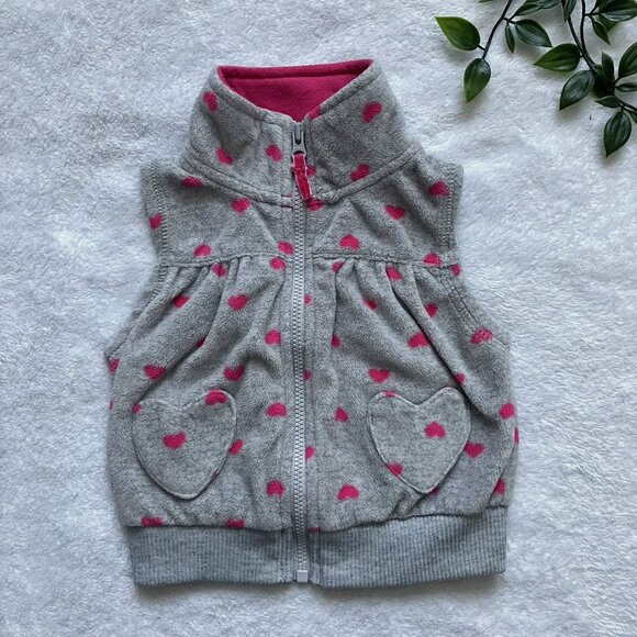 Carter’s Baby Vest Size 6M | GUC Grey Fleece Heart Print Sleeveless Jacket - Picture 1 of 16
